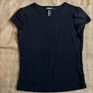 Y2k mesh crop sleeve DKNY Black Short Sleeve Scoop Neck Tee 90s grunge y2k